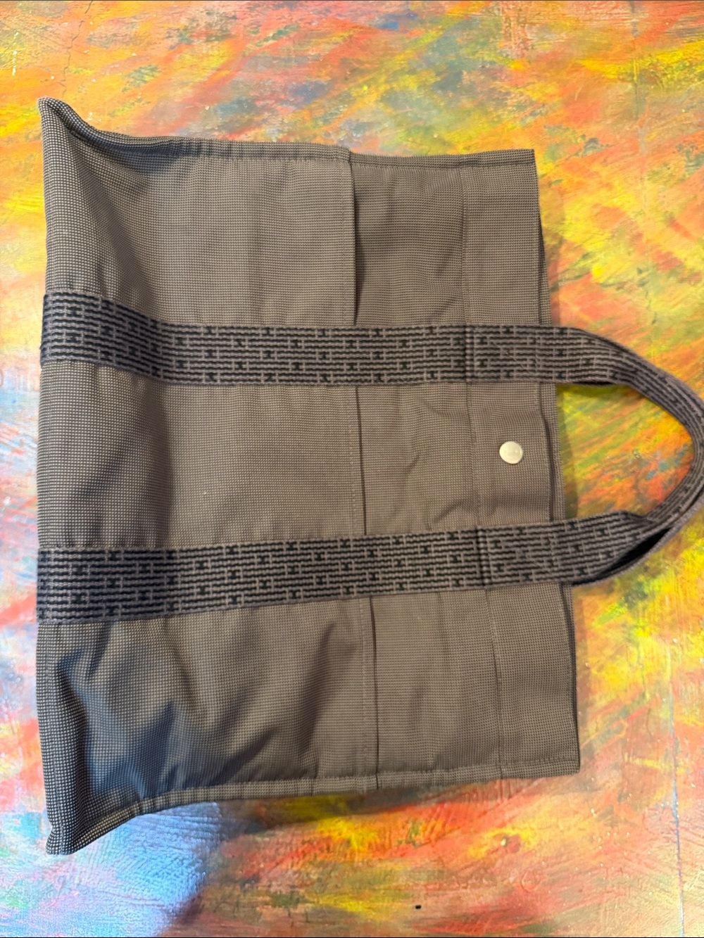 Hermes Tote Bag Card Gray Black Canvas Fourre Tout PM Silver Hardware Unisex - Picture 3 of 16